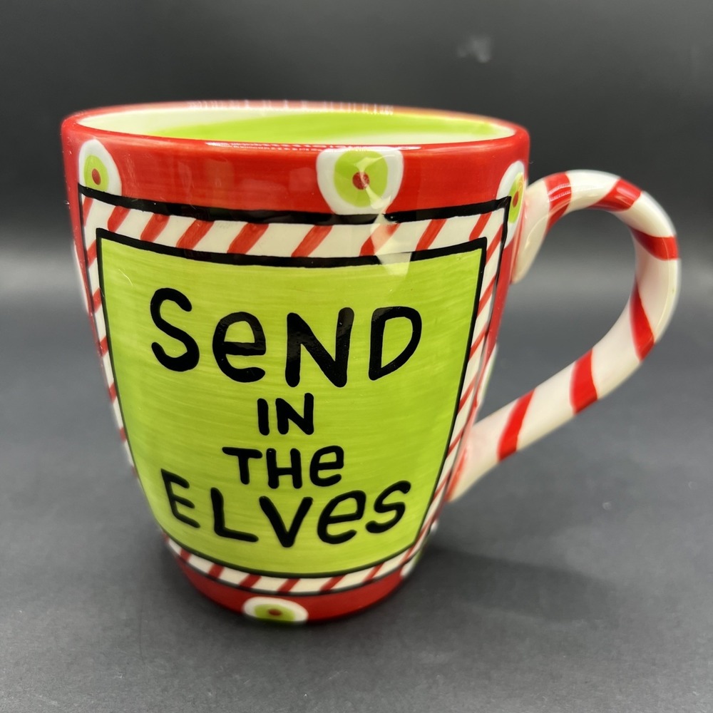 Lorrie Veasey Our Name Is Mud SEND IN THE ELVES Christmas Mug Cup 16oz.